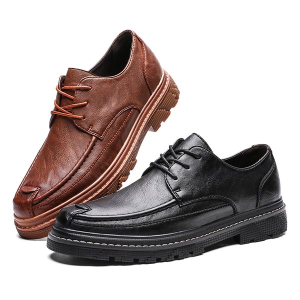 

men's leather casual shoes brand autumn winter men business loafers shoes new fashion sneakers flats for man *7701, Black