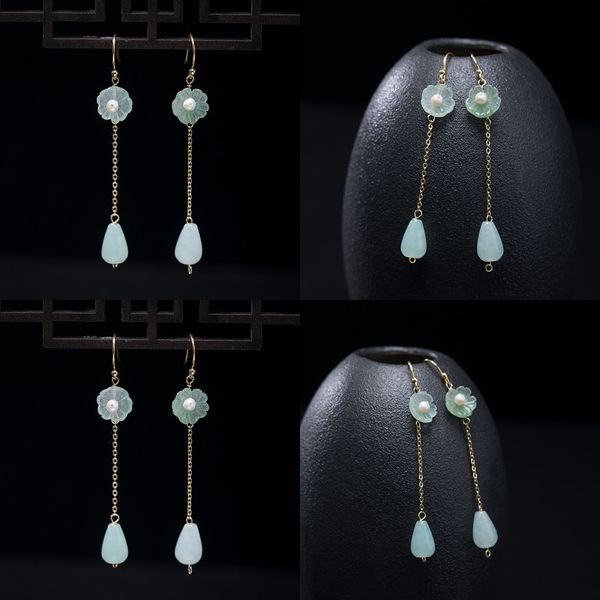 

925 s silver natural pearl eastern tombs jade jade drip earrings woman aestheticism flower set earring infinity bracelets charm earrings, Golden
