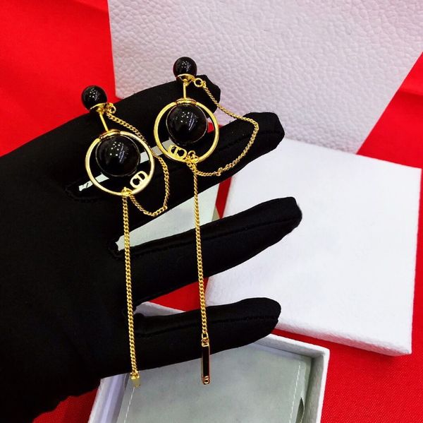 

ladies large simulation pearl earrings classic breath spherical long chain tassel earrings fashion jewelry party runway jewelry white black, Golden;silver