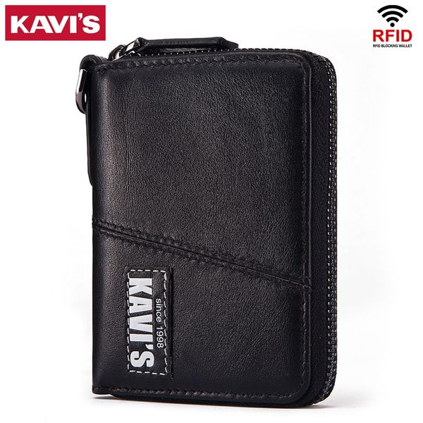 

kavis business 100% genuine leather wallet men black coin purse male cuzdan small portomonee zipper mini card holder money bag, Red;black