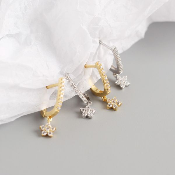 

shiny zircon flower drop earring 925 sterling silver white gold earring pendant earrings for women fashion jewelry 925 silver