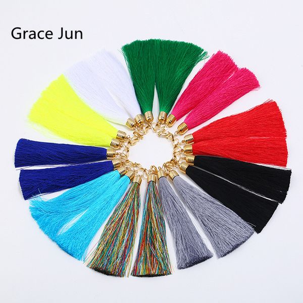 

grace jun bohe style long tassel fiber clip on earrings no pierced for women fashion popular cuff earrings direct wholesale 13cm, Silver