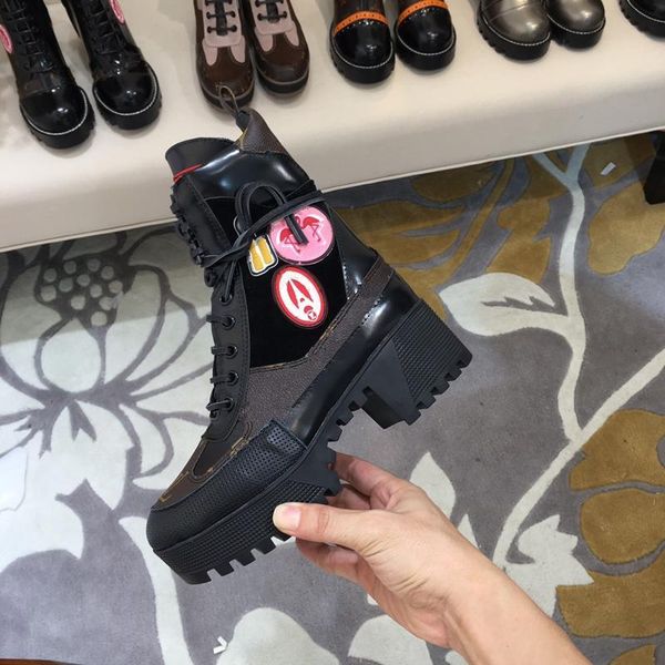 

fashion womens ankle boot martin winter cow leather platform ladies 5cm high heels casual shoes booties ing, Black