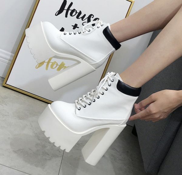 

women shoes pumps super high heels ronund toe ladies shoes pu leather lace-up gladiator party white female footwear, Black