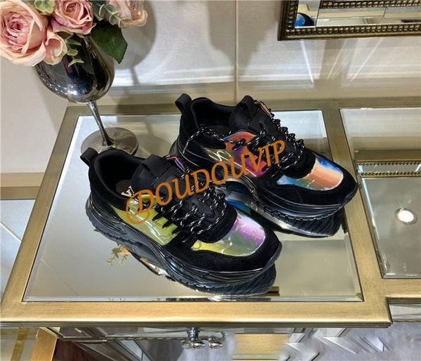 

run away plus men's and women's sneakers, rainbow multi-color oversized sneakers, sports shoes, causal shoes, red at the bottom, h, Black