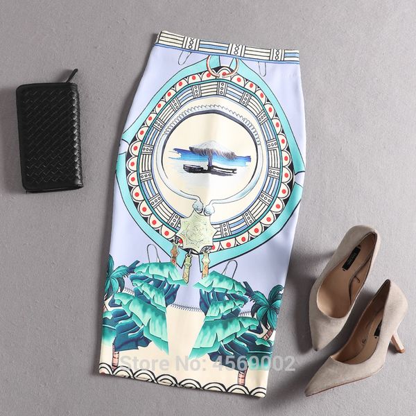 

spring summer vintage skirts women high waist fashion chinese style oil painting print print fashion lady pencil skirt, Black