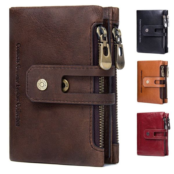 

genuine leather zipper hasp wallet for women men short wallet purse card wallet, Brown;gray