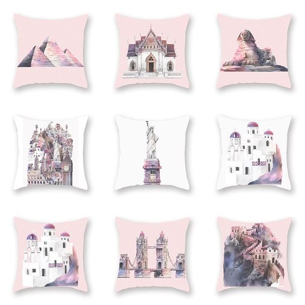 

new 100 pcs pillowcover hand-painted cushioncover landscape printing cushion case geometric nordic sofa waist backrest pillow decorative