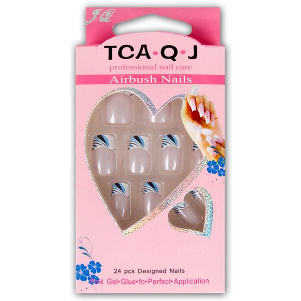 

brand 24pcs natural short false nail full cover nails salon with simple case 10 different size 8 kinds manicure accessories 2019, Red;gold