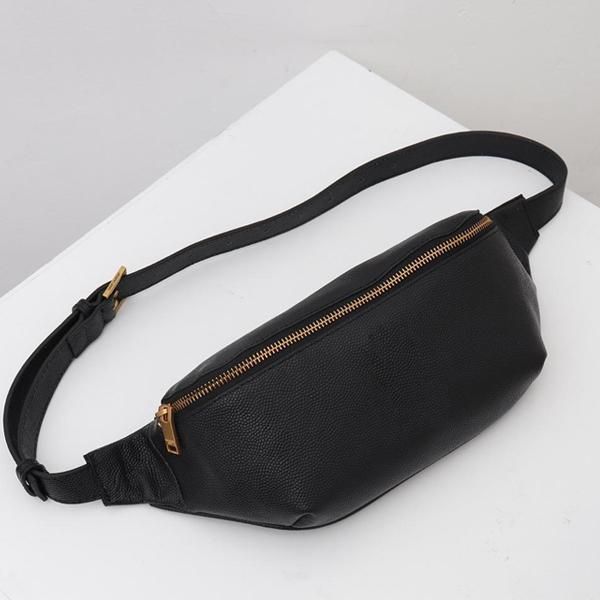 

factory wholesale, new black bag, litchi grain calf skin waist bag, classic gold logo, grain embossed chest bag, male and female same bag
