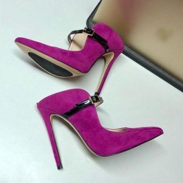 

elgant purple pink high heel pumps slip-on shallow cut straps high heel mules pointed toe stiletto heels dress women customized, Black