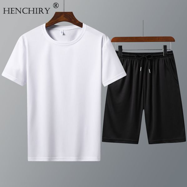 

henchiry fashion young men's solid color two-piece sets sleeve+shorts quick-drying sports & leisure suit breathable sports suits, Gray