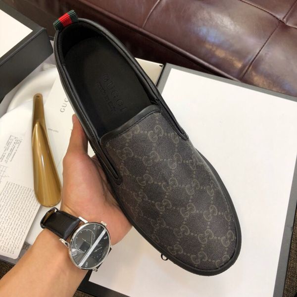 

fashion classic style men's casual shoe real leather outdoor sports shoes men slip-on sneakers for man with box 38-45, Black