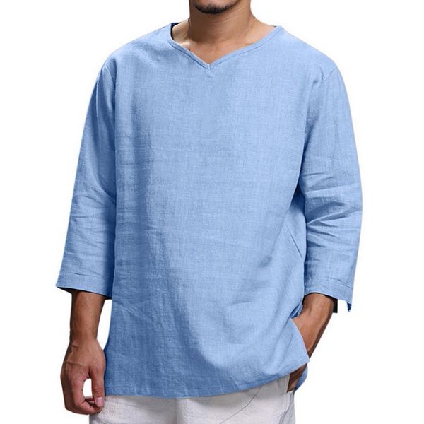 

monerffi men's casual blouse cotton linen shirt loose long sleeve solid shirt plus size breathable camisa masculina, White;black