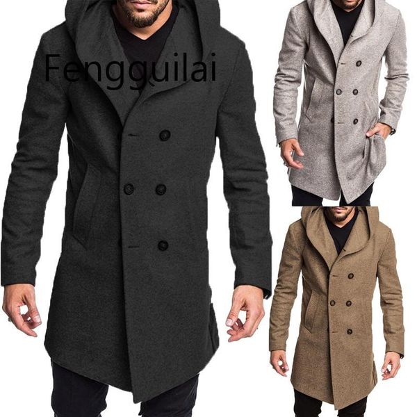 

2020 новый стиль мода зима теплая твердая кнопка для мужчин с карманом британский стиль шерстяной camel повседневный тренч шинель long, Tan;black