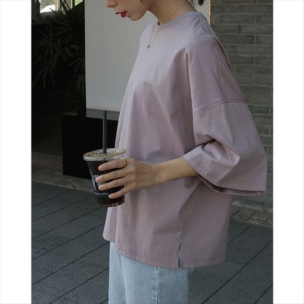 

summer 2020 short-sleeved t-shirt molandi color loose short casual tee solid color round collar t-shirt, White