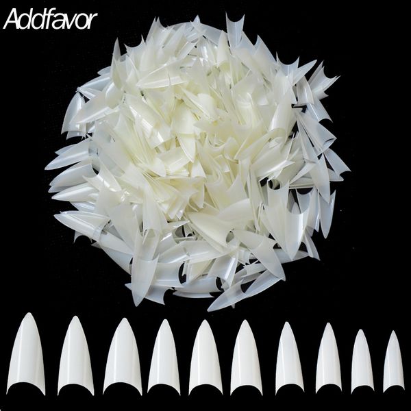 

addfavor 500pc long french fake nails artificial stiletto false nail art tips manicure acrylic nails extension for nail salon, Red;gold