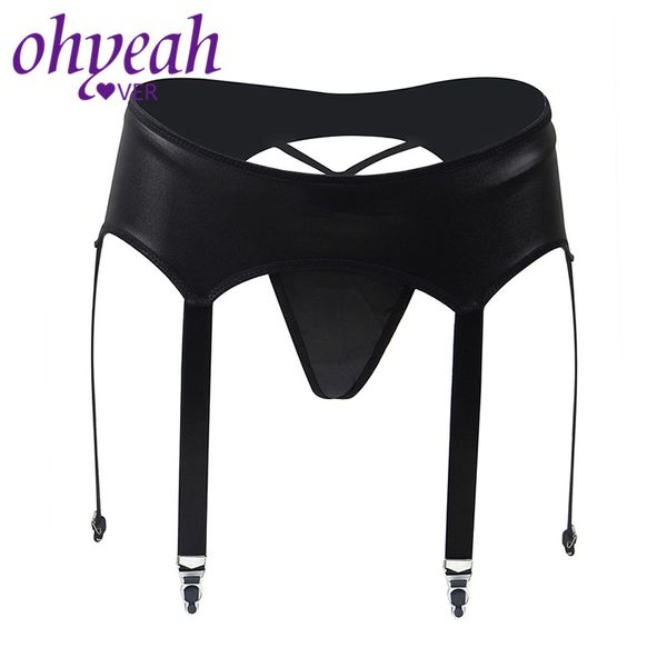 

ohyeahlover black garter panty for women faux leather harness jartiyer plus size garters lingerie belt for stocking pm5113, Black;white