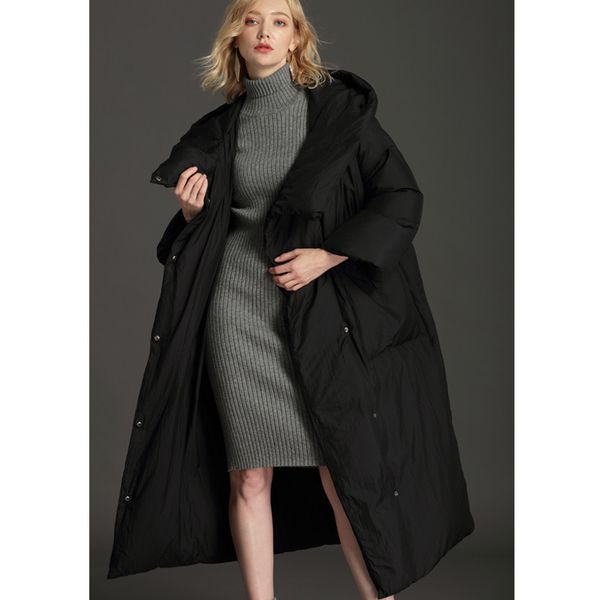

ayunsue 90% white duck down jacket women winter coat long hooded plus size warm female puffer jacket 2019 7xl lym_0017 kj3026, Black