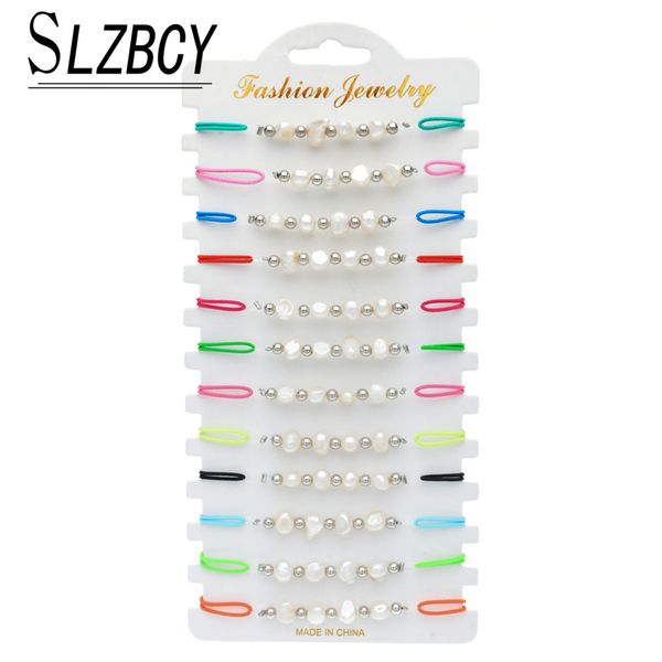 

12 pcs/lot handmade fashion pearl charm elastic bracelets set women colorful cotton rope alloy bracelet wristband kids jewelry, Black