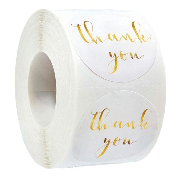 

500pcs/roll round foil pink&white thank you stickers seal label diy gifts decoration, Blue;slivery