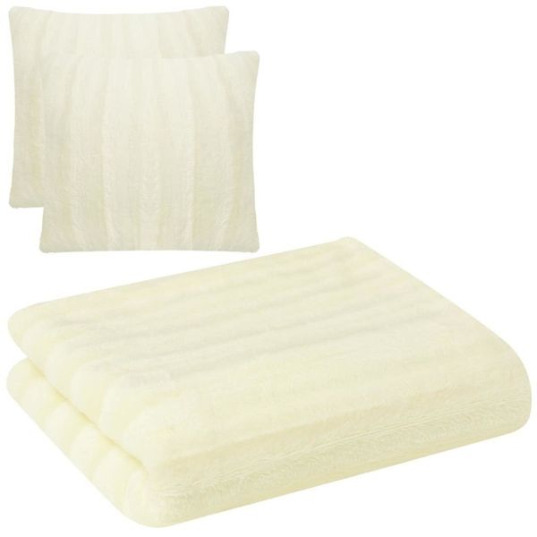 

three piece throw blanket & cushion cover set faux fur cream other home textile