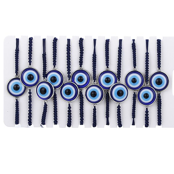 

cool 12pcs tibetan lucky charm blue eyes bracelets & bangles for men women's hand-woven knots nylon rope bracelets gifts amulet mb201, Golden;silver