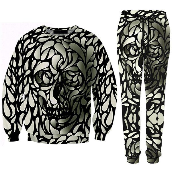 

cloudstyle 2018 3d print mens set sweatshirts long pants fashion spot skull 3d print pullovers trousers tracksuits plus size 5xl, Gray