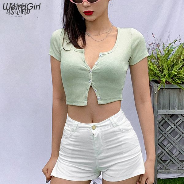 

women slim short sleeve t shirts o neck buttons female stretchy short tees c party basic soft fabric 2020 summer, White
