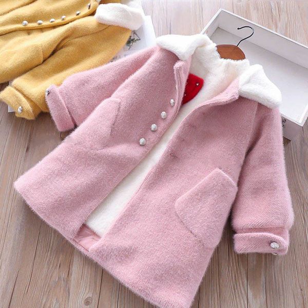 

children's woollen windbreaker girls long style cotton windbreaker, Blue;gray
