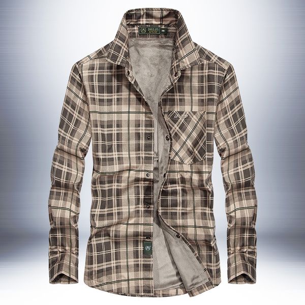 

men's dress shirts mens thickened velvet warm plaid shirt fashion business casual loose length-sleeved large size -3xl, White;black