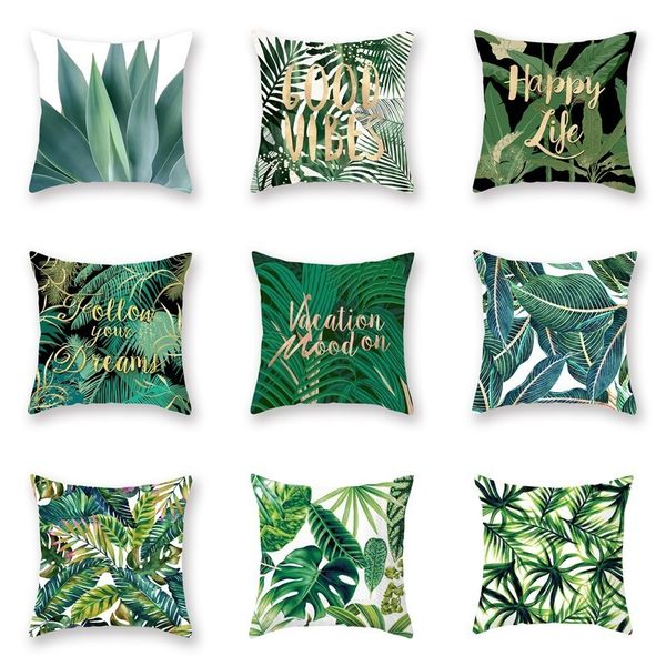

green plants printed casual cushion cover square polyester home decor pillow case couch chair rest pillow case