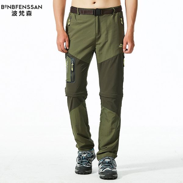 

men outdoor two-piece removable pants fast dry pants mountaineering size light breathable hunting hiking sport, Black;green