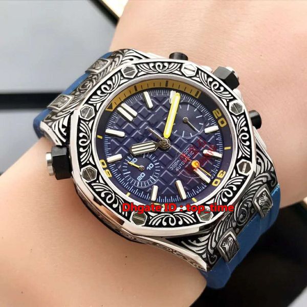 

2 style watch 42mm diver automatic mens watch 26703st firenze carving case sapphire blue dial rubber strap gents watches, Slivery;brown