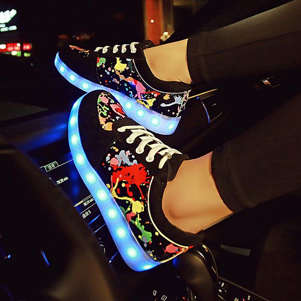

luminous sneakers with backlight glowing women sneakers with glowing soles for girls light up shoes zapatillas tenis infantil y190523, Black;red