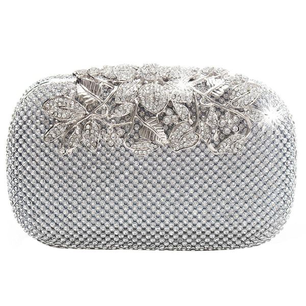 

new unique clasp silver diamante crystal diamond evening bag clutch purse party bridal prom