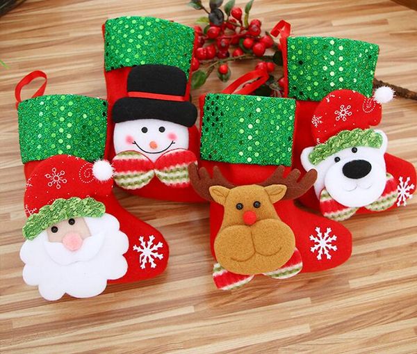 

2019 new christmas sock santa claus snowman elk bear xmas decoration hanging tree ornament xmas gift christmas lovely decoration