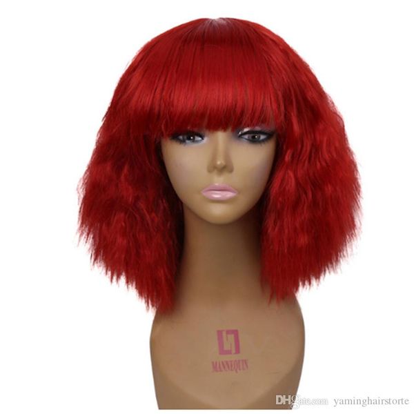 12inch Synthetic Short Kinky Straight With Bangs Bob Wigs Cosplay