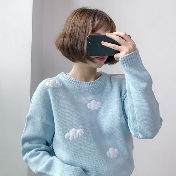 

womens designer sweaters sweater women winter 2019 women sweaters korean clothes sweet clouds women sweater kawaii drop shipping, White;black