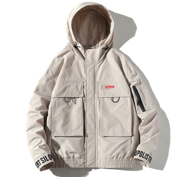 

icpans autumn hooded jacket with pockets fashion tracksuit coat men hip hop streetwear jackets men white black pullover, Black;brown