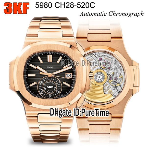 

3kf 5980-1r-014 ch28-520c automatic chronograph mens watch rose gold black texture dial stainless steel bracelet 2021 super edition watches, Slivery;brown