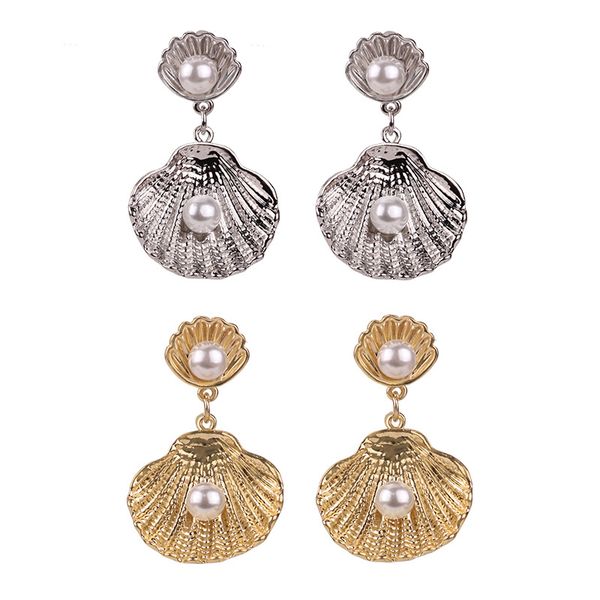 

fashion trending pearl shell ear stud earrings 00e00536, Silver