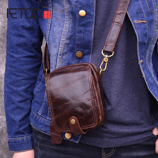 

aetoo 2019 new summer small square bag men's casual oil wax skin mini messenger real leather men's bag