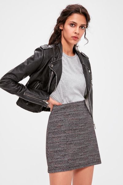 

trendyol gray textured knit skirt twoaw20et0264, Black