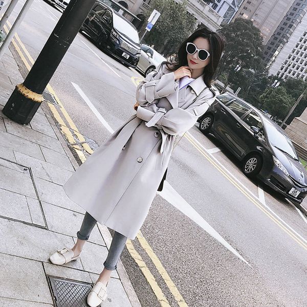 

2019 new autumn winter women casual loose double breasted long trench coat with belt female chic maxi windbreaker outerwear r184, Tan;black