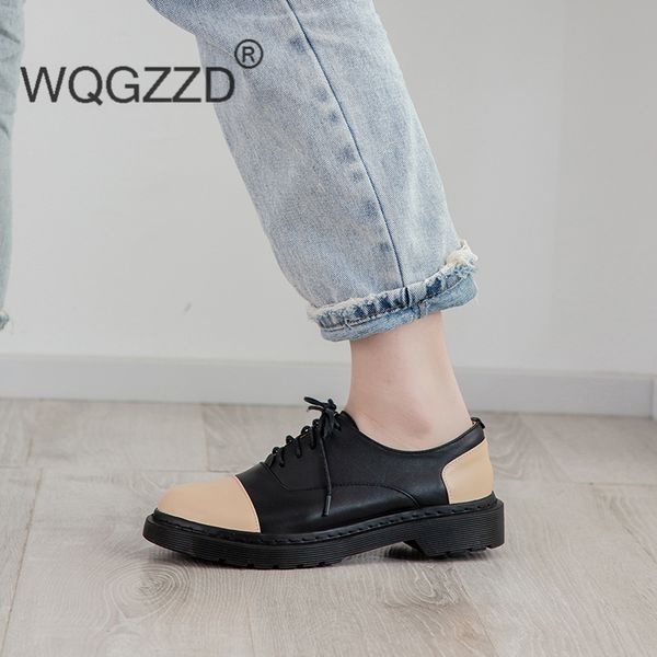 

european oxfords shoes for women genuine leather loafers flat shoes women casual platform women's, Black