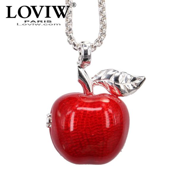 

european locket openable red apple pendant necklace red enamelled new fashion bijoux jewelry gift for women & men silver chain