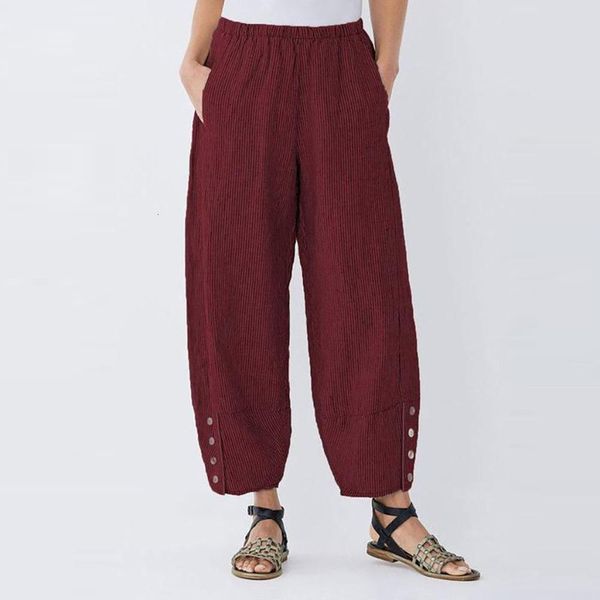 

3xl women plus size button trousers pocket elastic high waist loose pants fashion casual solid new autumn female clothes red, Black;white