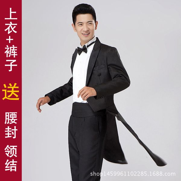 

male show serve suit swallowtail man suit show serve magic self-cultivation coattail, White;black