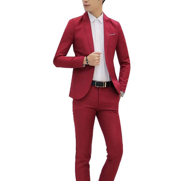 

2pcs fashion men solid color lapel button long sleeve slim blazer suit pants lapel button long sleeve slim blazer suit pants, White;black
